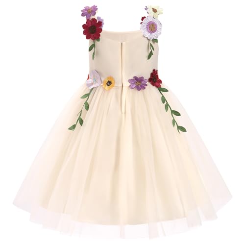 IBTOM CASTLE Flower Girl Dress Toddler Formal Pageant Birthday Party Spaghetti Straps 3D Flower Embroidery Tulle Tutu Dresses2