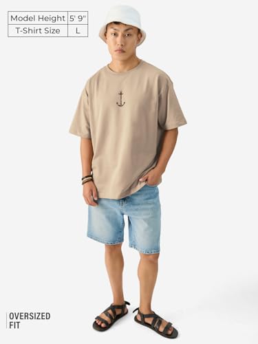 Image of The Souled Store Official One Piece: Most Wanted Men and Boys Short Sleeve Round Neck Brown Graphic Printed Cotton Oversized T-Shirts