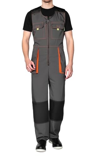 SUSHIMIAN Men's Sleeveless Coveralls Multi-Functional Mechanics Workwear Stylish Work Coveralls Overalls Cargo Jumpsuit, Grey, L