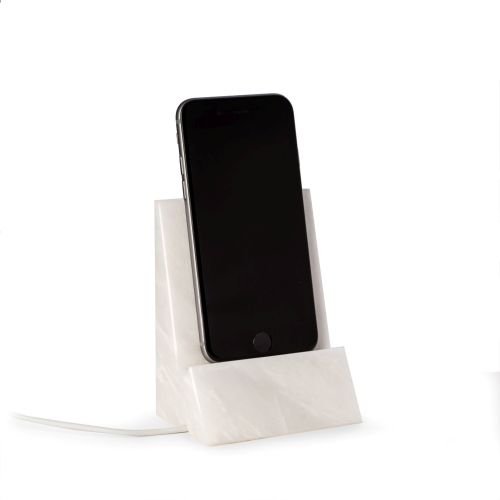 Bey-Berk D029 White Marble Desktop Phone/Tablet Cradle with a Pass-Thru Hole for Charging Cable,