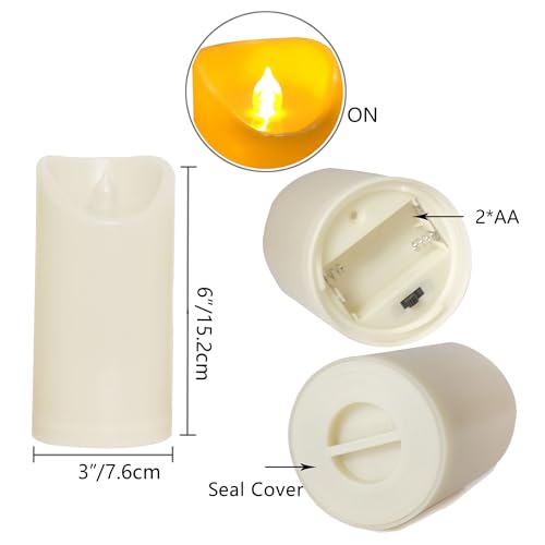 Image of CANDLE CHOICE Outdoor Battery Operated Flameless Candles with Remote Timer Waterproof Flickering Plastic Electric LED Pillar Lights for Lantern Patio Garden Wedding Party Decorations 3x6 Inches 2 PCS