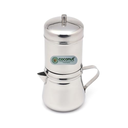 Image of Coconut Stainless Steel 2in1 South Indian Filter Coffee Maker - Traditional Drip Kaapi Maker Pot with Spout, Side Handle & Micro-Perforated Filter Disc (150ml)