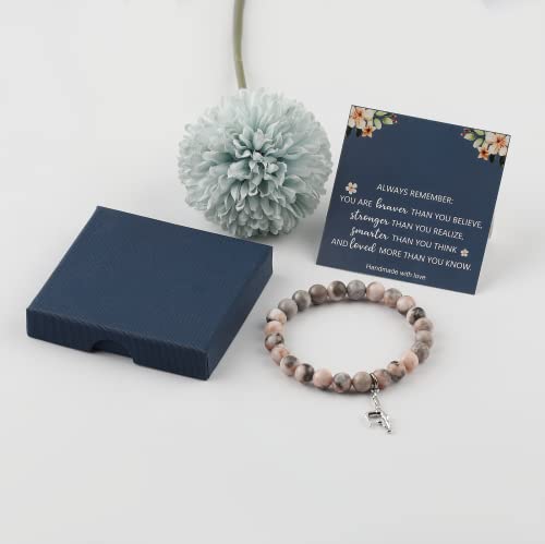 Haoze Gymnastics Gifts Natural Stone Beads Gymnastics Bracelet You Are Braver Inspirational Gymnast Charm Bracelet Birthday Graduation Gymnastics Team Jewelry Gift For Women Teen Girls (Style 1) #TOP6