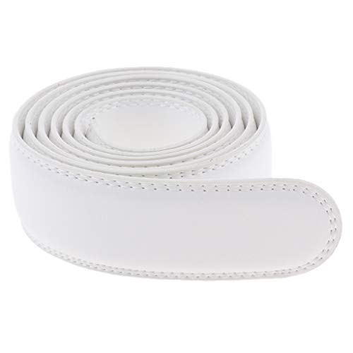 jojomis Men's Leather Belt Strap with Ratchet Mechanism No Buckle Design Replacement Strap 49.6 Inch Length 3.5cm Width Brown Red White- 126cm White