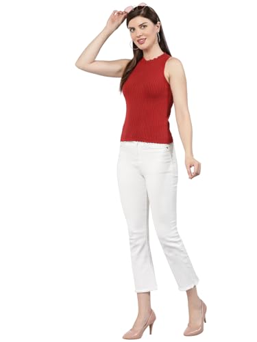 Image of Kalt Womens Knitted, Ribbed Cotton Fitted Sleeveless Round Neck Cami Tank Top