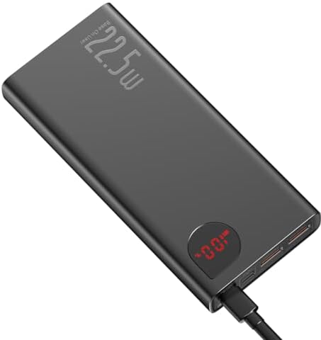Baseus Adaman Metal Digital Power Bank 20000mAh, 22.5W Quick Charge LED Display, PD3.0 + QC3.0, 3 Inputs & 3 Outputs, High-Speed USB-C, Multi-Device, Portable Travel Charger for Phones & Laptops