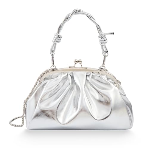 Image of Huralona Dressy Pleated Vegan Leather Clutch Ruched Bag Purse Metallic PU Clutch Cloud Dumpling Bag for Women