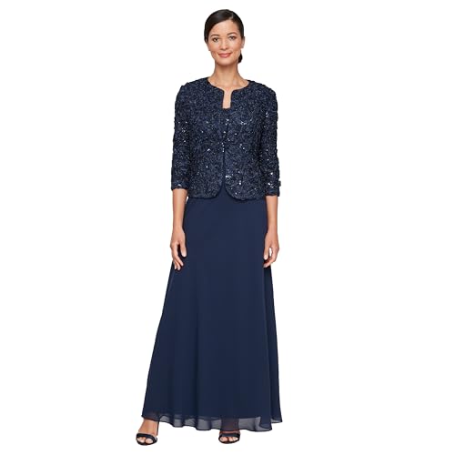 Alex Evenings Women's Long Empire Waist, Two Piece Mother of The Bride Dress with Lace Jacket, (Petite and Regular Sizes)