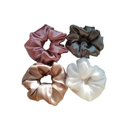 Anasvi silk satin hair scrunches,hand band for women and girl All age groups (pack of 4) (purple golden white gray)