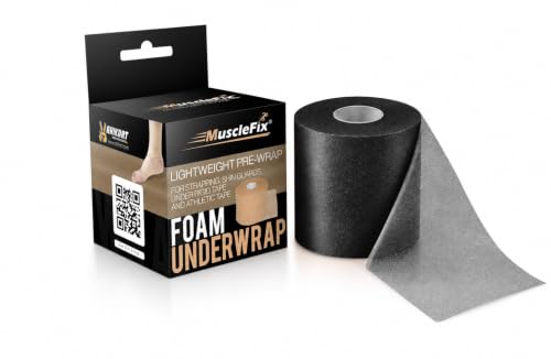 Image of Underwrap Pre Wrap Foam for Use Under Rigid Tape | Soft Base Layer for Ankle, Knee, Wrist & Hand Support | Comfortable, Sweat-Resistant, Easy to Tear 20 mtr (Black | 6 cm)