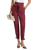 GRACE KARIN Womens Casual High Waist Pencil Pants with Pockets Bow-Knot Cropped Paper Bag Pants for Work Wine M