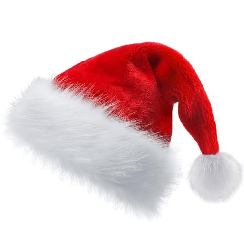GGEROU Christmas Hat Santa Hats, Velvet Comfort Red Christmas Hats for Adults and Kids,Thicken Classic Santa Claus Hat for Christmas New Year Festive Holiday Party Supplies