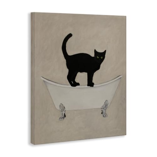 Image of Black Cat Claw Foot Bathtub, 24 x 30 Inch Canvas Wall Art