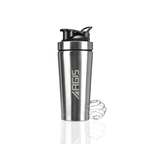 Image of AGIS Steel Shaker Stainless Steel 700ml Leakproof Shaker Bottle with Measurement Marking, Perfect for Fitness Enthusiast & Athletes, Ideal for Mixing Protein Shakes & Pre-Workout Formula (Silver)