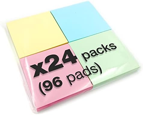 2 x 400 Quality Pastel Colours Removable Sticky Post Notes 76x76mm 2 x 4 Pads of 100 Sheets - Blue, Pink, Green, Yellow
