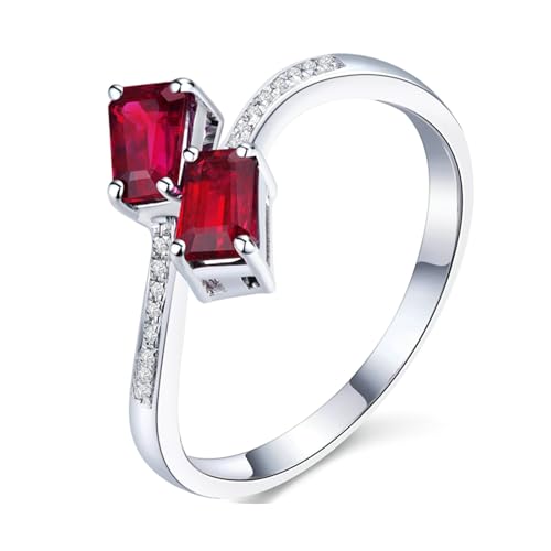 Calefee Anillos de compromiso de oro para mujer, anillos de aniversario con rubí creado en laboratorio de 1 quilate y moissanita, oro blanco de 18 quilates, talla H 1/2-V 1/2, K 1/2, Metal Piedra