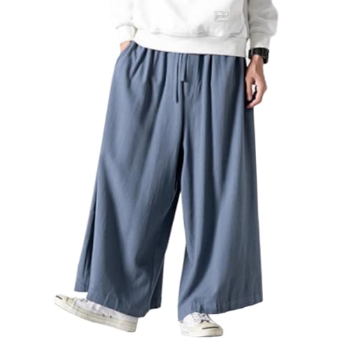 HZCX FASHON Mens Womens Pleated Wide-Leg Loose Skirt Pants Palazzo Cotton and Linen Blend Trousers