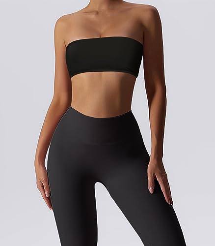 Women’s Padded Bandeau Sports Tube Top Bra Strapless Wireless Solid Seamless Yoga Workout Bralette2