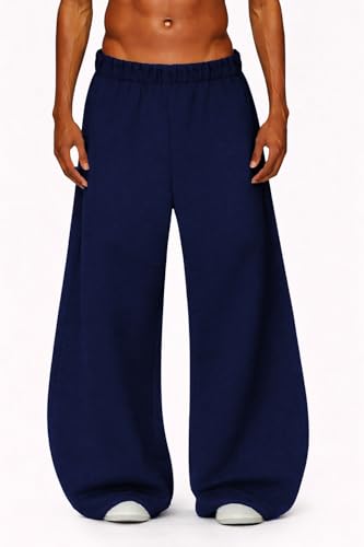 Image of JUGULAR Men's Baggy Barrel Wide Leg Loose Fit Streetwear Track Pants, Black, Pure Cotton, Elastic Waistband, Side Pockets