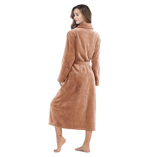 Image of RONGTAI Womens Bathrobe Ladies Fleece Plush Warm Long Robes Fleece Nightgown Sleepwear