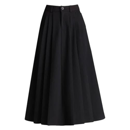Women's Winter Solid Color Woolen A- Line Midi Gathered Hem High Waist Hip Umbrella Skirt