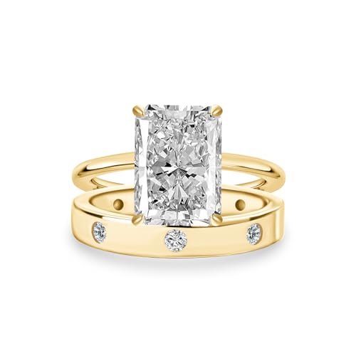 4.5CT Radiant Cut Engagement Ring Set for Women, 925 Sterling Silver 2-Piece 5A Cubic Zirconia Bridal Wedding Ring Set