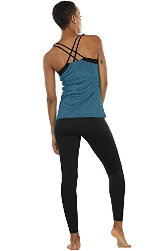 Image of icyzone Women Workout Yoga Spaghetti Strap Racerback Tank Top with Built in Bra
