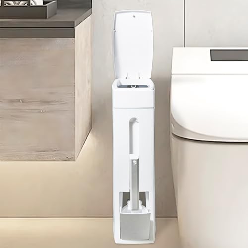 Cubo de baño y cepillo de inodoro Lotvic contenedor blanco con tapa para el aseo