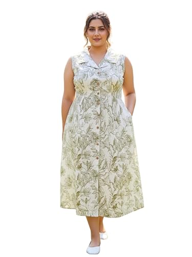 Image of Indietoga Women Plus Size Floral Print Cotton Midi A-line Dress (XL to 7XL)