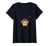 Womens Emoticon Ape Monkey Hiding Face Mouth V-Neck T-Shirt