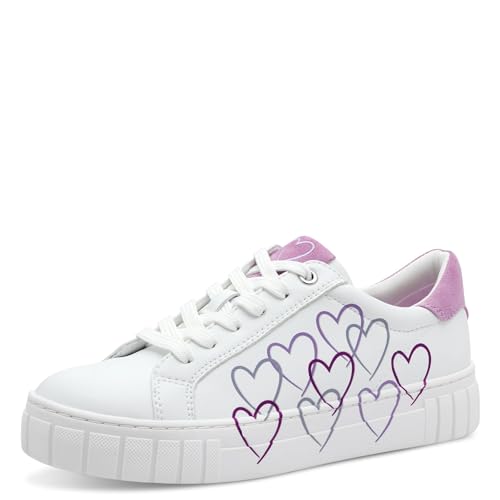 MARCO TOZZI Damen Sneaker flach mit Herzdetails Freizeit, Mehrfarbig (White/Berry), 38 EU