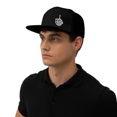 Image of Skeleton Hand Shows Horned Hand Embroidery Skull Finger Rock Baseball Cap Adjustable Snapback Roll Unisex Cool Hat