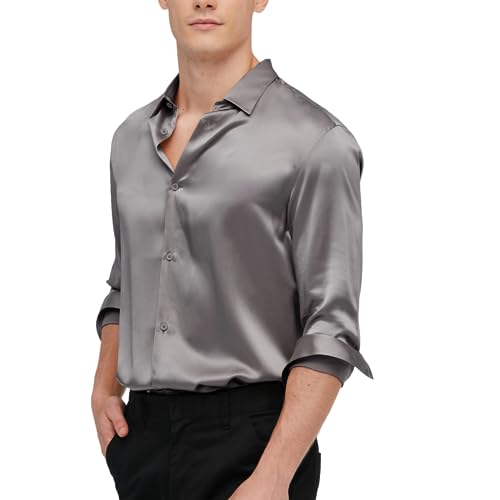 Image of Men's Luxury Satin Shirt Slim Fit|Men's Slim Fit Satin Shirt - Shiny, Soft|Men's Satin Shirt - Luxury Silky Nightclub & Event Wear|Silk Satin Shirt for Men - Lightweight, Shiny, and Comfortable