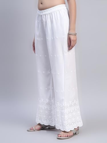 Image of SHOPPING QUEEN Women's Cotton Embroidered Chikankari Palazzo