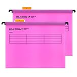 Srvnpioy Foolscap Suspension Files with Tabs and Card Inserts for Filing Cabinets, Measures 41 x 25 x 37 cm (12 Pack, Pink) Polypropylene Plastic Foolscap Hanging Filing Folders for Office Home