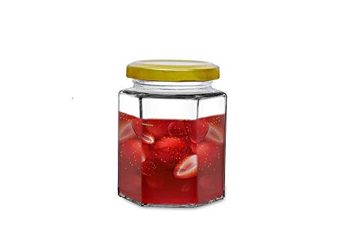 Image of CROCO JAR Hexagon Glass Jar Set of 12 (200 ml) | Airtight Gold Lid Mini Glass Storage Jars for Spices Mouth Freshener & Condiments