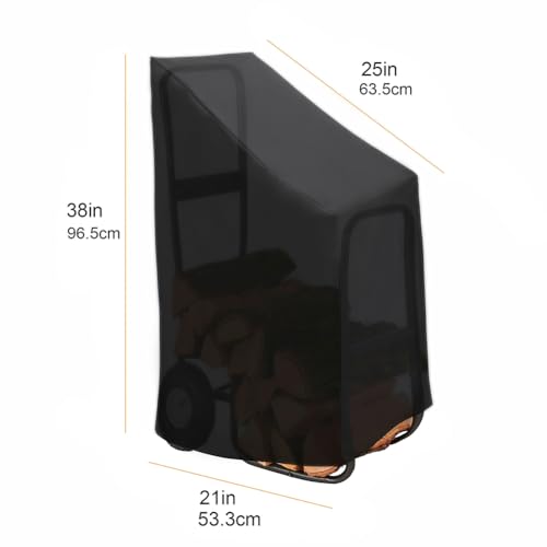 UCARE Firewood Log Cart Cover Waterproof Outdoor Snowproof Rolling Firewood Cart Racks Cover Protector 600D Oxford Outdoor Wood Rack Storage Mover Cover Black 21x25x38in