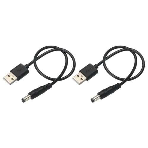 sourcing map USB to DC Power Cable 0.3 M USB to DC 5.5mm x 2.5mm 5v Power Cord Black for Mini Fan Camera Mobile Phone Tablet Devices 2 Pcs