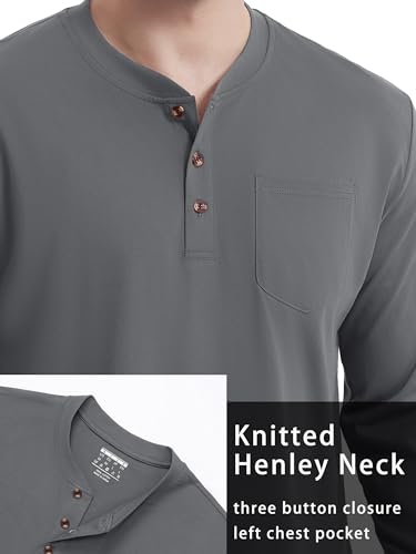 TACVASEN Men's Cotton Henley Shirts Long Slevee 3-Button with Pocket Moisture Wicking Casual Shirts4