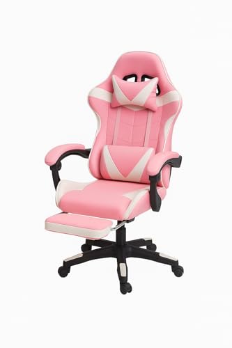Le migliori sedie da gaming rosa Sedia Gaming Ergonomica con Poggiapiedi Estraibile, Cuscino Lombare e Poggiatesta – Poltrona da Ufficio e Gaming in Ecopelle, Schienale Reclinabile 135°, Altezza Regolabile (Rosa/Bianco)