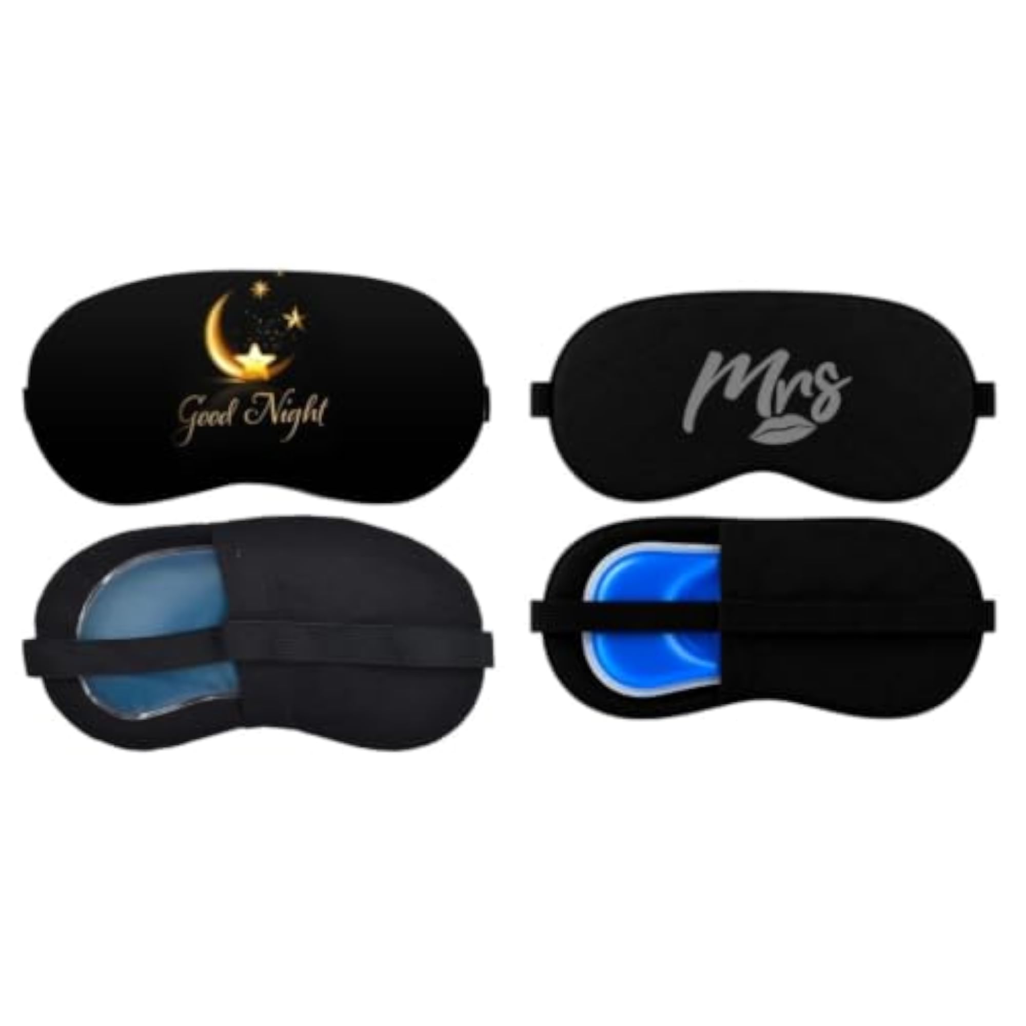 Combo Pack of 2 Soft Fabric Black Gray Mrs Print Sleep Masks