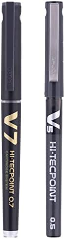 Pilot V7 Hi-Tecpoint Roller Ball Pen with Cartridge System - 2 Black Pens, 4 Black Cartridges, Hi-Tecpoint V5 Pen, Black (Pack of 12)