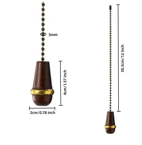 Image of 2pcs Ceiling Fan Pull Chain Extender, Wooden Decorative Pendant Extension Chains, 12 Inches Lighting & Fan Beaded Ball Fan Cord Extender Ornament with Connector（Peach wood）