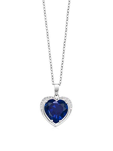 Gem Stone King 925 Sterling Silver Simulated Sapphire Necklace | 4.20 Cttw | Heart Pendant Necklace For Women | Heart Shape 10MM | With 18 Inch Silver Chain3