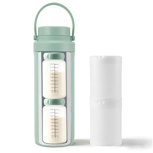 Hoyiyobi Enfriador portátil de leche materna para exterior (600 ml), frescura 24H gracias a la refrigeración total de 360°, enfriador de leche materna de viaje con 2 biberones para almacenar leche