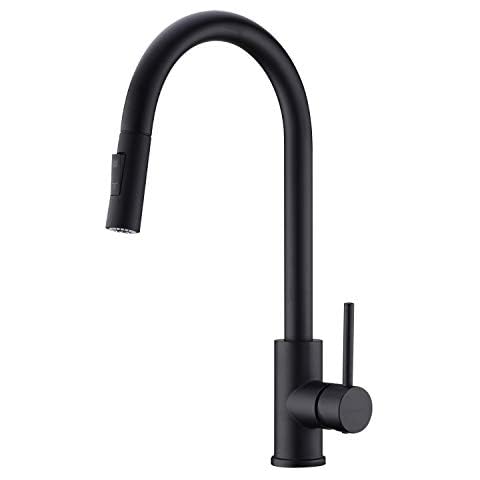 GULICA Kitchen Tap, Black Kitchen Tap, Single Handle, 2 Water Mode 360 Degree Swivel Pre-Rinse Pull Out Kitchen Sink Tap Matte Black Cover