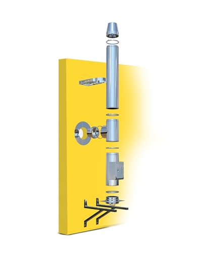 Conduit de cheminée en inox Oskar Ø 150mm I Kit complet pour cheminée et poêle à bois I Toutes les longueurs I Distance murale au choix I Conduit double...