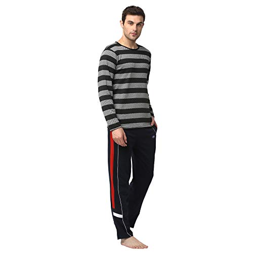 Image of Mack Jonney Men Cotton Blend Relaxed Night Suit Co-Ord Set with Round Neck Full Sleeve T-Shirt and Track Pant-Vj-Mns-Ttp-Group27