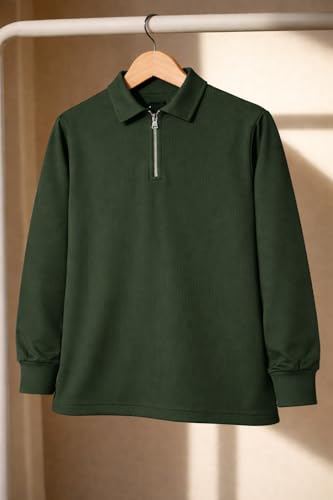 Image of Mack Jonney Men's Premium Ribbed Half-Zip Polo T-Shirt | Long Sleeve Soft Stretch Fabric | Stylish Casual & Smart Wear Top-M6814