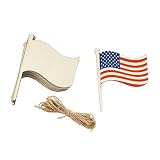 30 Pack 4 Inch Wood Flag Crafts Unfinished Wood Flag Cutouts Wooden US Flag Hanging Ornaments DIY Flag Craft Gift Tags for Home Party Decoration Craft Project